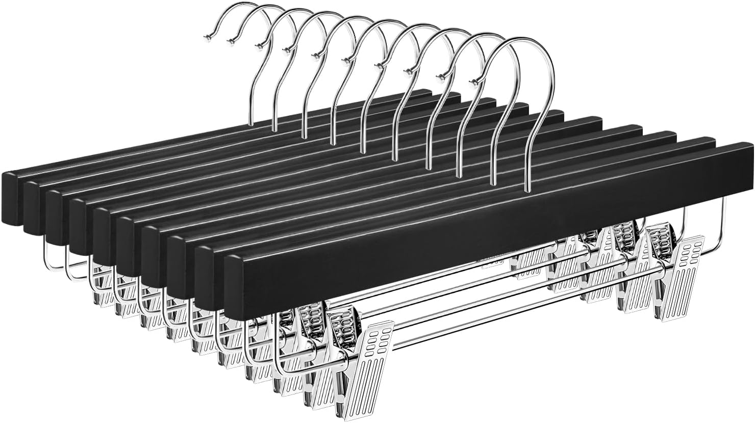Wooden Pants Hangers with Adjustable Clips - Black | 360°Swivel Hook ...